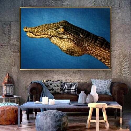 Giclee hand graffiti crocodile wall art painting canvas print poster animal home decoration living room hotel