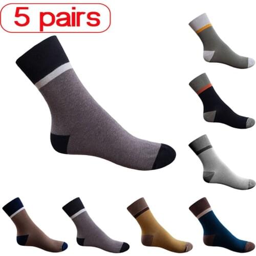 5 Pairs Lot Compression Mens Cotton Socks Soft Breathable Harajuku Dress Stripe Style For Man Winter Summer Business Socks