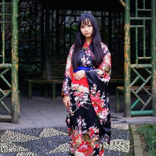 New Kimono Women Performance Clothes Japanese Traditional Costume Japan Anime Cosplay Clothing For Women Black Yukata DQL1874