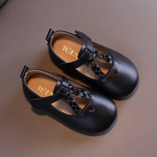 Girls Dress T-shape Leather Shoes Fashion Solid Color Baby Shoes Casual Kids Black Flat Soft Bottom Toddler Shoes Size 21-30
