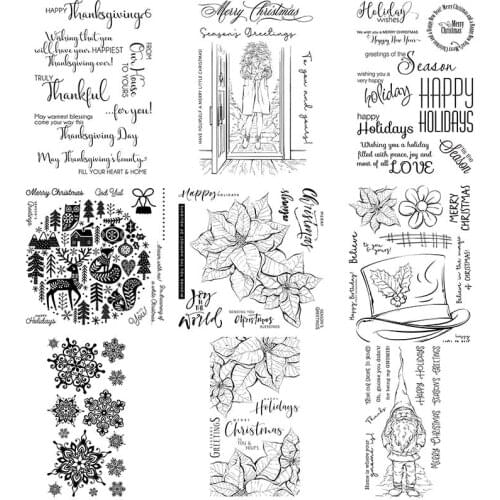 Christmas Flowers Snowflake Happy Holidays Transparent Silicone Clear Stamp For Scrapbooking DIY Craft Decoration Soft Stamp