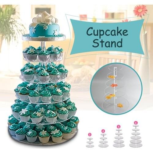 3/4/5/6 Tier Clear White Round Cup Cake Stand Acrylic Cupcake Stand Supplies Display Tower Wedding Birthday Party Decoration