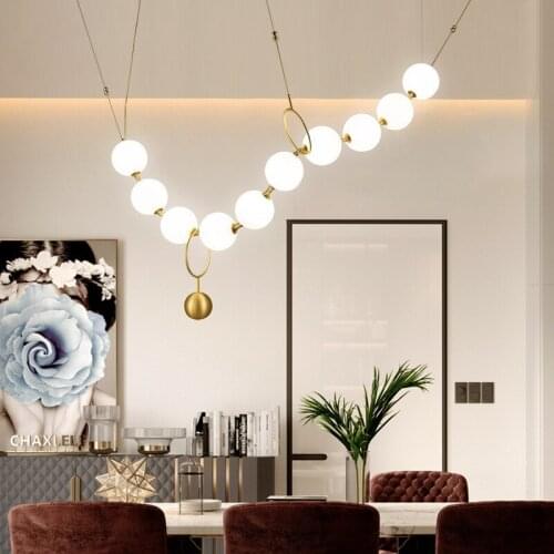 Postmodern Light Luxury Design Lines Nordic Living Room American Bedroom Dining Glass Ball Necklace Creative Chandelier