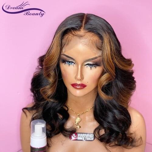 Ombre Short Bob Wavy 4X4 Lace Closure Human Hair Wigs For Women 180% Density Ombre Brazilian Remy Lace Closure Wig Preplucked