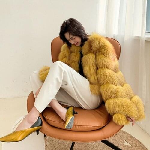 Rf20126 Luxury Winter Imported Womens Real Fox Fur Jacket Cropped Short Style with Long Sleeve