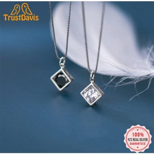 TrustDavis Real 925 Sterling Silver Personality Fashion Geometric Square CZ Charm Pendant Handmade Accessories Jewelry DZ482