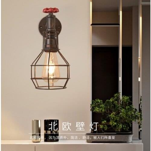 American retro industrial style restaurant bar aisle lighting creative loft personality wrought iron pipe decorative wall lamp