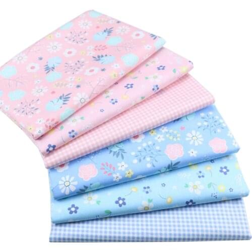 Syunss Diy Patchwork Cloth For Quilting Baby Cribs Cushions Dress Sewing Tissus Pink Blue Floral Grid Twill Cotton Fabric Tecido