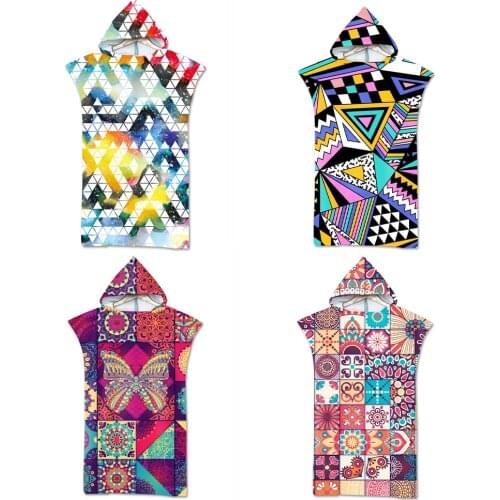 Microfiber Fabric Adult Kids Mandala Ethnic Geometric Pattern Hooded Beach Towel Poncho Bathrobe Women Man Quick Dry Surf Cloak