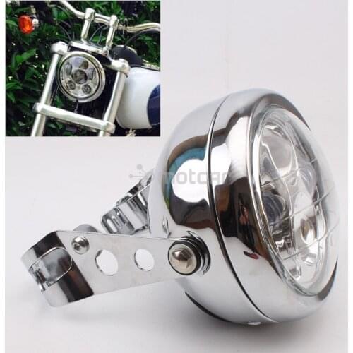 Universal for Harley Honda Chrome Vintage Motorcycle Metal Retro LED 6.3" Hi/low Beam Headlights with 35-43mm Fork Tubes Bracket