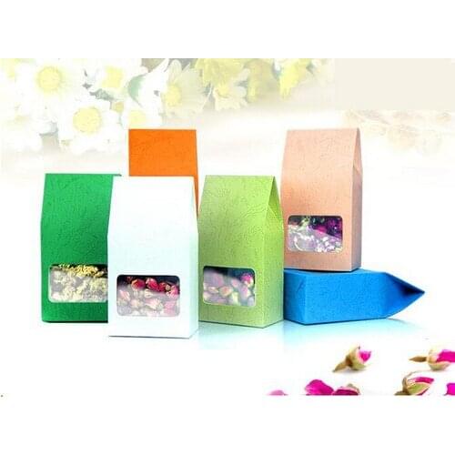 300PCS/LOT Embossing Kraft Paper tea Packaging Bag With Clear Window,retail Plastic window box For Food,Standing Up Paper bag