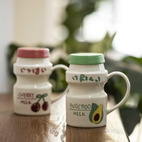 Japanese ceramic mug yogurt cup milk cup cute couple breakfast cup with lid coffee cup coffee mug with lid cup set gift CL51302
