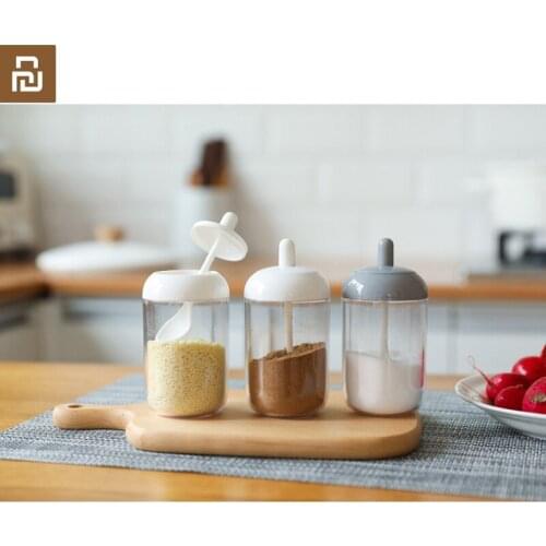 Youpin new kitchen round seasoning jar with spoon ABS seasoning bottle pepper seasoning box household salt shaker grinding