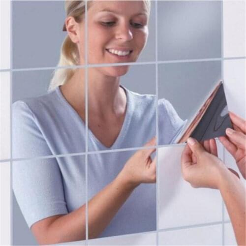 Mirror Wall Stickers Silver DIY Wall Stickers Mosaic Bathroom Mirror Sticker Squares Wall Paper Home Decor