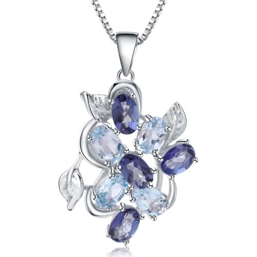 GEMS BALLET 2.4Ct Natural Sky Blue Topaz Mystic Quartz Pendant 925 Sterling Silver Gemstone Flower Necklace for Women Jewelry