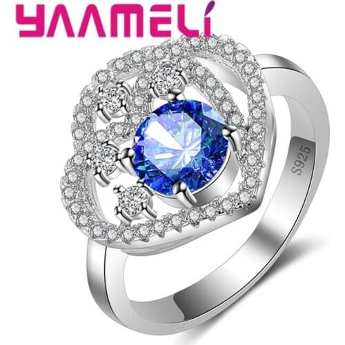 Romantic Love Heart Design Finger Rings Trendy 925 Sterling Silver Hot Sell Cubic Zirconia Women Crystal Jewelry Gift