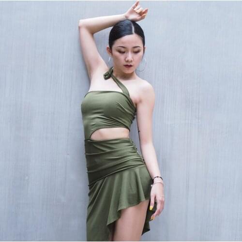 2020 Latin Dance Dress For Women Sexy Ballroom Dance Wear Designer Dresses Green Stage Costume Adult Chacha Outfits JL1445