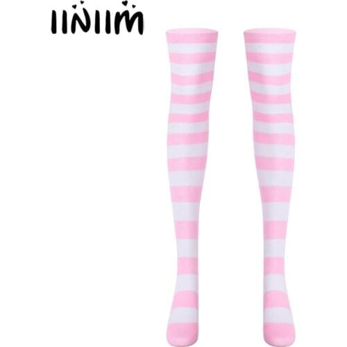 Women Girls Striped Thigh High Over Knee Stocking Leg Warmer Anime Preppy Socks for Halloween Cosplay Party