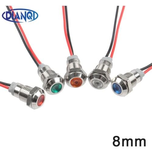 1PC 8mm LED Metal Indicator Light Waterproof Signal Lamp Instruction Dot Light Red Yellow Blue Green White 3-6V 12-24V 110-220V