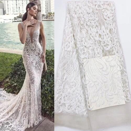 10 colors (5yards/pc) High quality African wedding lace fabric white sequins French net lace fabric with embroidery FJL025