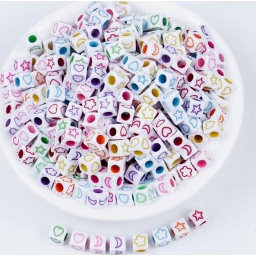 100-400Pcs 6mm White Square Acrylic Letter Beads Star Heart Flower Random Mixed Pattern Loose Beads for Diy Bracelet Accessories