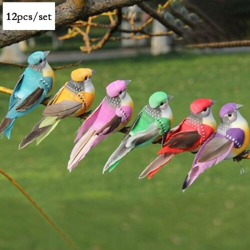 12pcs/set Simulation Bird Garden Greening Props Decoration Feather Bird Fake Bird Home Decoration