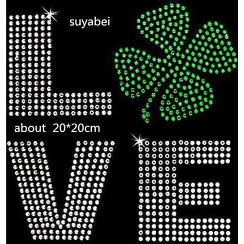 2pc/lot Love letter iron on design rhinestone applique patch hot fix rhinestone motif shirt dress bag strass iron