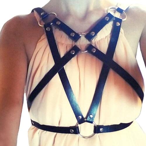 2020 Sexy Fashion Punk PU leather Harness Star Body Bondage Pentacle Metal loops rivets Star Waist Straps Belts Suspenders