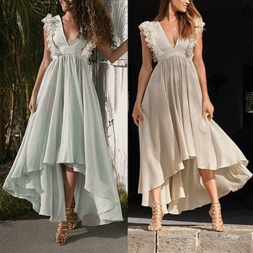 2021 Sexy Deep V Neck Chiffon Lace Prom Dresses Women Casual Backless Bow Tie Irregular Graduation Party Vestido Homecoming Robe