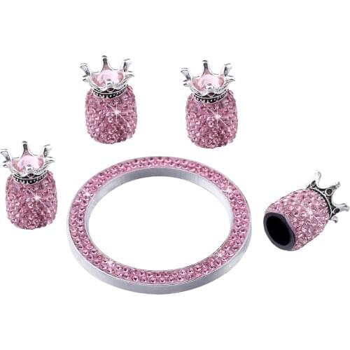5pcs Diamond Crown Car Tire Valve Caps Crystal Dust-proof Bicycle Tyre Wheel Air Cover Bling Car Emblem Sticker Ring Charms Deco