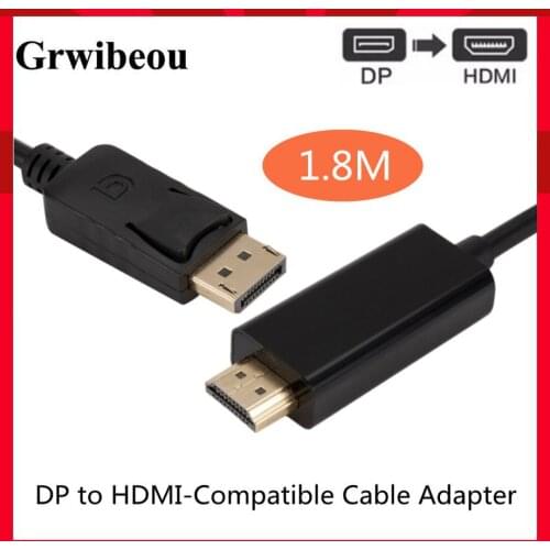GRWIBEOU Displayport DP to HDMI adapter converter cable 1.8M 6FT DisplayPort to HDMI, for laptop projector TV DP to HDMI adapter