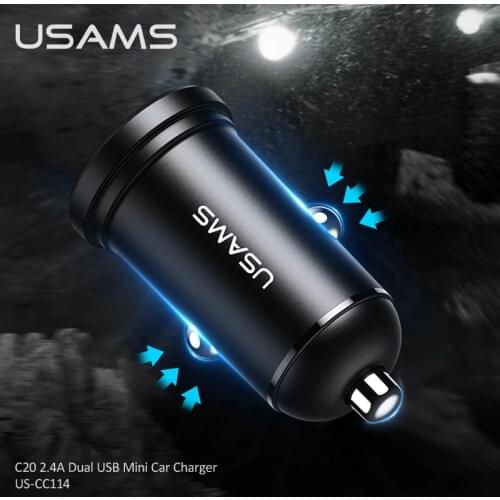 USAMS Mini Car Charger Dual USB Fast Charging Car Phone Charger Adapter For iPhone 12 11 Pro Max 6 7 8 Plus Xiaomi Redmi Huawei