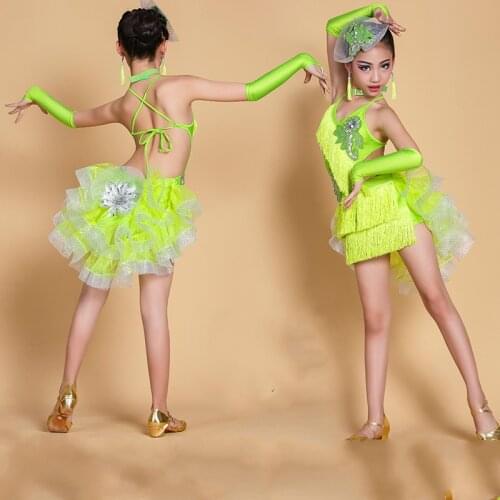 New Style Childrens Latin Dance Competition Suit Latin Dance Costumes Girls Latin Dancing Performances Dress