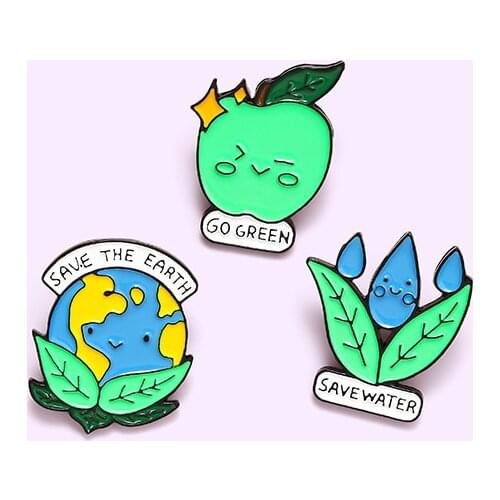Cartoon Save the Earth Badge Water Conservation Protection Plant Enamel Brooch Cute Environmental Lapel Backpack Jewelry Gift