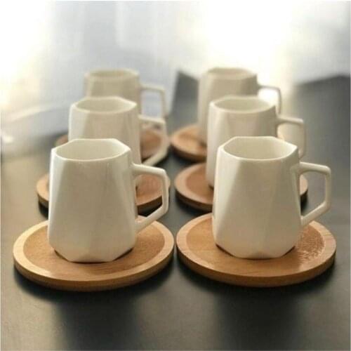 High Quality 6 Person Porcelain Prism Bamboo Plate Coffee Cup Set