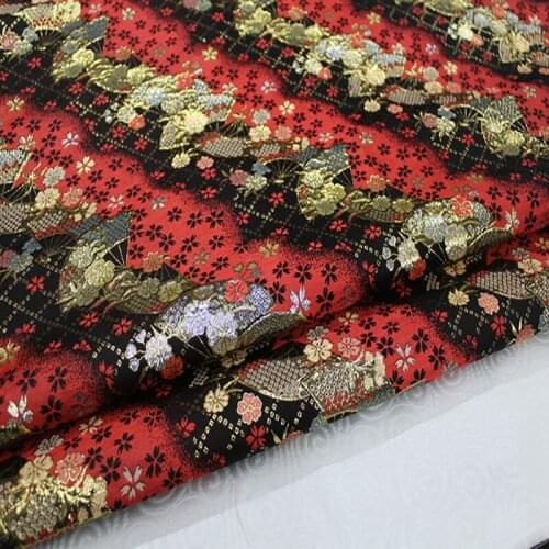 HLQON 75cm width brocade yarn dyed red fabric for patchwork felt tissue telas bed sheet cheongsam dress children cloth coat