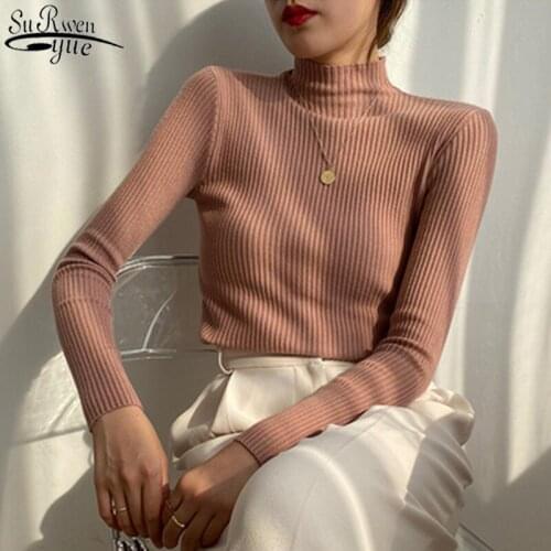 Korean Knitted Pullovers Top Female 2021 Winter Clothes Women Solid Slim Long Sleeve Womens Turtleneck Sweater 12 Colors 11316