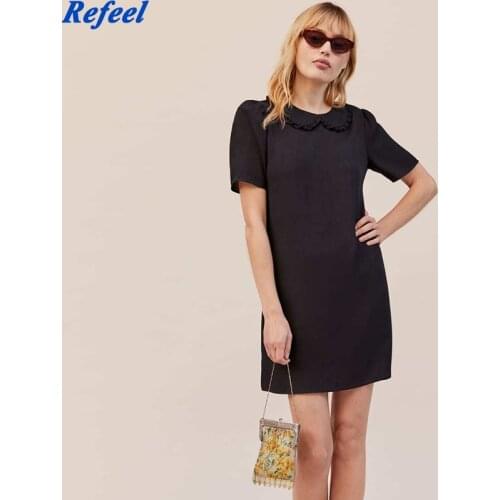 Short Puff Sleeve Black Dresses Women Fashion Casual Summer O Neck Dress Women Elegant Solid Black Mini Dresses Female Ladies