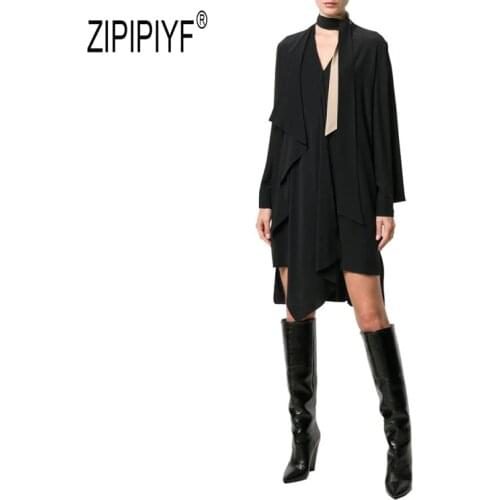Special Design Fashion Women Dresses V Neck Scarf Design Asymmetric Dresses Night Club Sexy Elegant Office Lady Dresses Z2656