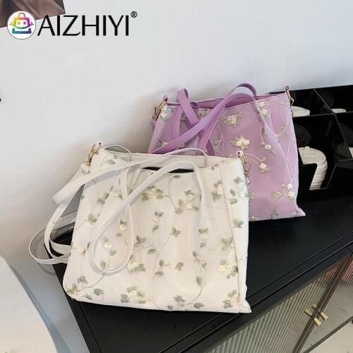 Fashion Women Bags Lace Flower Large Capacity PU Leather Tote Handbag Summer Shoulder Bag for Women Wallet Phone