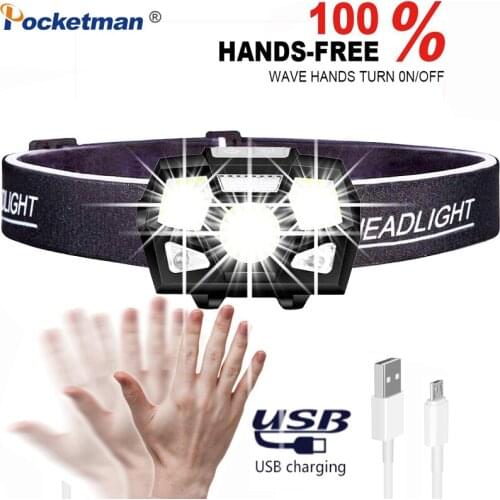 5000 Lumen Outdoor Headlamp Inductive Headlamp Rechargeable LED Headlight with USB Cable, Waterproof Head Light Flashlight