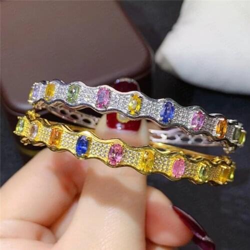 Natural Candy colors Sapphire Bracelet 925 Silver Womens Bangle Royal Blue High Quality Sapphire, Luxury Style