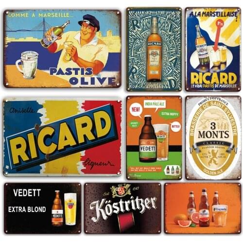 New Arrival Beer Brand Metal Plate Sign Vintage Kitchen Bar Decor Plaque Cartel Metal Retro Ricard Tin Poster Cast Iron Signs