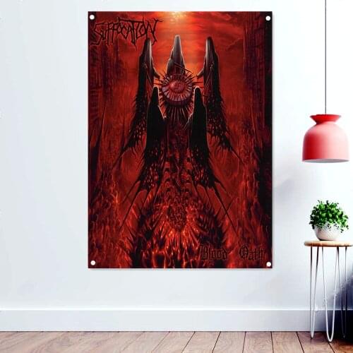 Blood Red Devil Wallpaper Devil Dark Rock Band Artworks Flag Printing Wall Hanging Heavy Metal Poster Tattoo Banner Home Decor