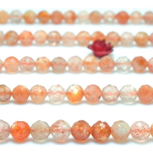 Natural Orange Gold Sunstone Faceted Round Loose Beads Wholesale Gemstone Semi Precious Stone Bracelet Necklace Jewelry Making