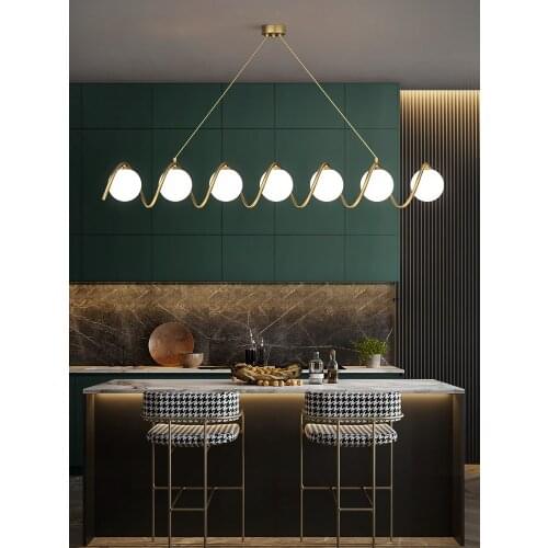Postmodern Copper Glass Bubble Golden Round LED Chandelier Lighting Suspension Luminaire Lampen For Foyer Dining Room