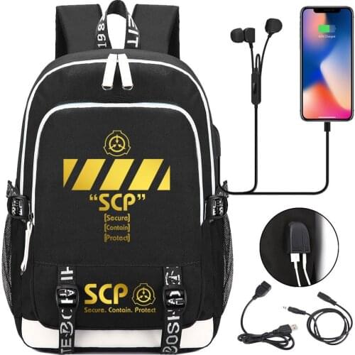 Hot SCP Secure Contain Protect Students USB Charging Laptop Backpack Women Men Travel Backpacks Kids Teenager College Backpack