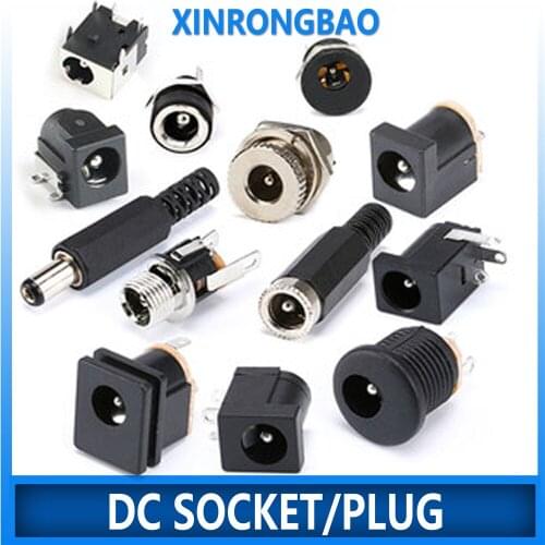 10/20PCS Male Plugs + DC Power Socket Female Jack Screw Nut Panel Mount Connector DC022 005 015 025 022K 099 022B 044 5.5 x2.1mm