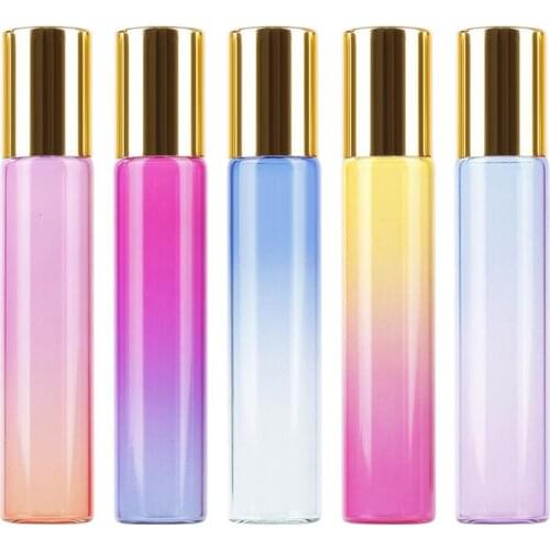 5pcs Alumite Cap Frosting Glass Dispensing Bottle 10ml Not Leak Essential Oil Bottle With Roller Balls Cosmetics Tool