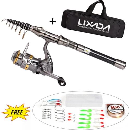 1.5/1.8/2.1/2.4m Telescopic Fishing Rod Reel Combo Full Kit Fishing Pole Spinning Reel Lures Line Set In Storage Bag Case Pesca